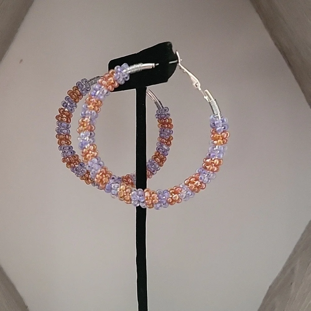 Wire Wrapped Beaded Hoop Earrings Southwestern Boho Artisan Festival Fairy